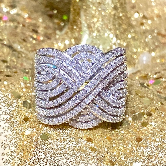 Genuine 1 Carat Diamond Cocktail Ring ~ Baguette Diamond Cluster Swirl Band - Picture 15 of 15